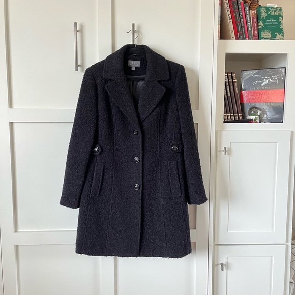 Gallery New York Black Boucle Knit Coat Sz L - Picture 2 of 6
